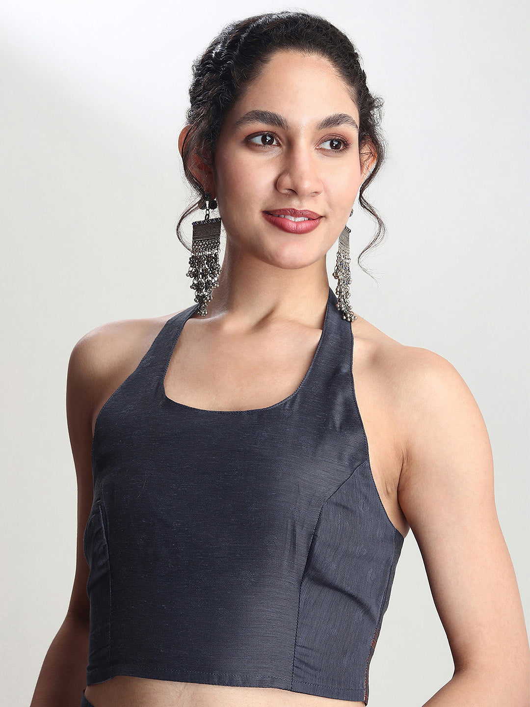Janasya Grey Silk Blend Floral Jacquard Saree | Swadesiicart