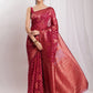 Janasya Fuchsia Silk Blend Floral Jacquard Saree | Swadesiicart
