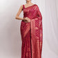 Janasya Fuchsia Silk Blend Floral Jacquard Saree | Swadesiicart