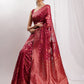Janasya Fuchsia Silk Blend Floral Jacquard Saree | Swadesiicart