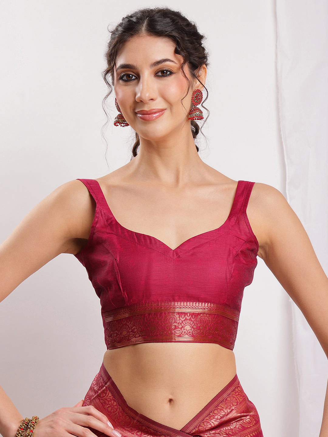 Janasya Fuchsia Silk Blend Floral Jacquard Saree | Swadesiicart