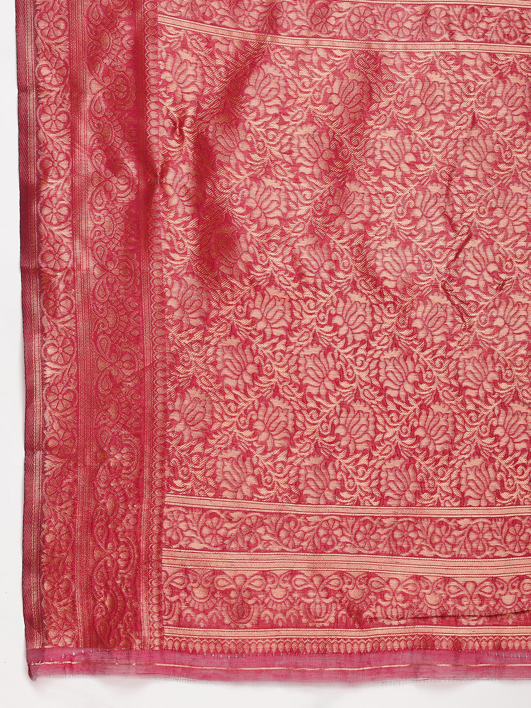 Janasya Fuchsia Silk Blend Floral Jacquard Saree | Swadesiicart