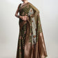 Janasya Green Silk Blend Floral Jacquard Saree | Swadesiicart