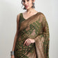 Janasya Green Silk Blend Floral Jacquard Saree | Swadesiicart