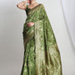 Janasya Green Silk Blend Geometric Jacquard Saree | Swadesiicart