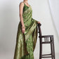 Janasya Green Silk Blend Geometric Jacquard Saree | Swadesiicart