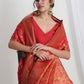 Janasya Red Silk Blend Geometric Jacquard Saree | Swadesiicart