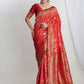 Janasya Red Silk Blend Geometric Jacquard Saree | Swadesiicart