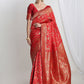 Janasya Red Silk Blend Geometric Jacquard Saree | Swadesiicart