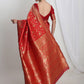 Janasya Red Silk Blend Geometric Jacquard Saree | Swadesiicart