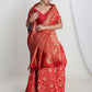 Janasya Red Silk Blend Geometric Jacquard Saree | Swadesiicart