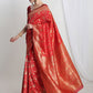 Janasya Red Silk Blend Geometric Jacquard Saree | Swadesiicart