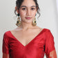 Janasya Red Silk Blend Geometric Jacquard Saree | Swadesiicart