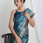 Janasya Teal Blue Silk Blend Geometric Jacquard Saree | Swadesiicart
