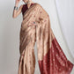 Janasya Beige Silk Blend Floral Jacquard Saree | Swadesiicart