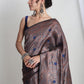 Janasya Grey Silk Blend Floral Jacquard Saree | Swadesiicart