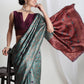 Janasya Sea Green Silk Blend Floral Jacquard Saree | Swadesiicart