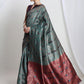 Janasya Sea Green Silk Blend Floral Jacquard Saree | Swadesiicart