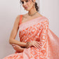 Janasya Peach Silk Blend Floral Jacquard Saree | Swadesiicart