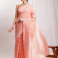 Janasya Peach Silk Blend Floral Jacquard Saree | Swadesiicart