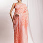 Janasya Peach Silk Blend Floral Jacquard Saree | Swadesiicart