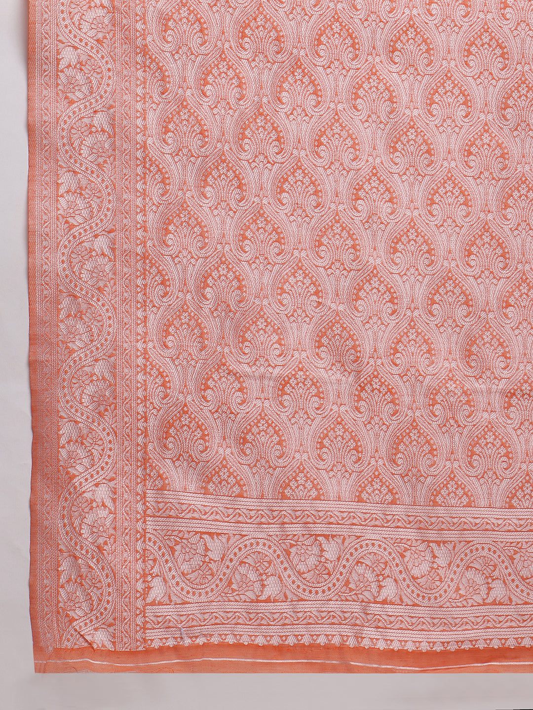 Janasya Peach Silk Blend Floral Jacquard Saree | Swadesiicart