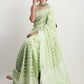 Janasya Light Green Silk Blend Floral Jacquard Saree | Swadesiicart