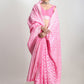 Janasya Pink Silk Blend Floral Jacquard Saree | Swadesiicart