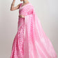 Janasya Pink Silk Blend Floral Jacquard Saree | Swadesiicart