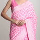 Janasya Pink Silk Blend Floral Jacquard Saree | Swadesiicart