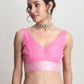 Janasya Pink Silk Blend Floral Jacquard Saree | Swadesiicart