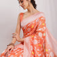 Janasya Peach Silk Blend Floral Jacquard Saree | Swadesiicart
