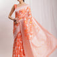 Janasya Peach Silk Blend Floral Jacquard Saree | Swadesiicart