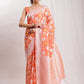 Janasya Peach Silk Blend Floral Jacquard Saree | Swadesiicart