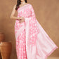 Janasya Light Pink Silk Blend Floral Jacquard Saree | Swadesiicart
