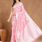 Janasya Light Pink Silk Blend Floral Jacquard Saree | Swadesiicart