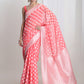 Janasya Coral Silk Blend Floral Jacquard Saree | Swadesiicart