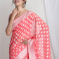 Janasya Coral Silk Blend Floral Jacquard Saree | Swadesiicart