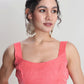 Janasya Coral Silk Blend Floral Jacquard Saree | Swadesiicart