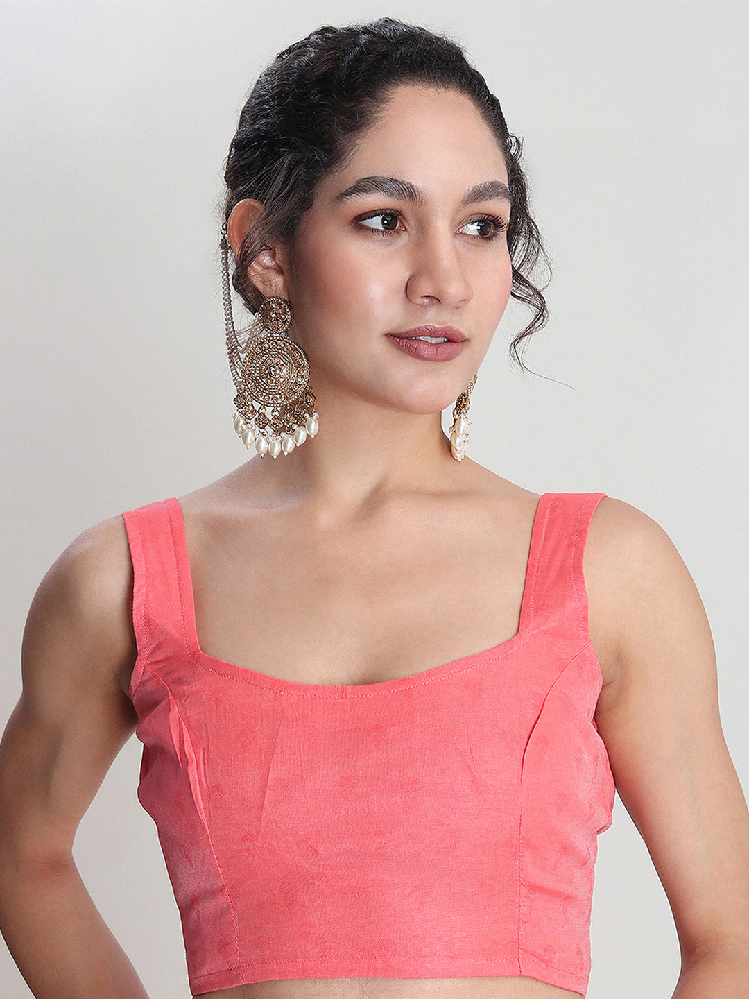 Janasya Coral Silk Blend Floral Jacquard Saree | Swadesiicart