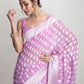 Janasya Lavender Silk Blend Floral Jacquard Saree | Swadesiicart