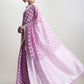 Janasya Lavender Silk Blend Floral Jacquard Saree | Swadesiicart