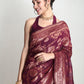 Janasya Purple Silk Blend Floral Jacquard Saree | Swadesiicart