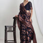 Janasya Navy Blue Silk Blend Floral Jacquard Saree | Swadesiicart