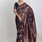 Janasya Navy Blue Silk Blend Floral Jacquard Saree | Swadesiicart