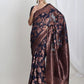 Janasya Navy Blue Silk Blend Floral Jacquard Saree | Swadesiicart