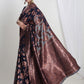 Janasya Navy Blue Silk Blend Floral Jacquard Saree | Swadesiicart