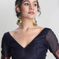 Janasya Navy Blue Silk Blend Floral Jacquard Saree | Swadesiicart