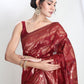 Janasya Red Silk Blend Floral Jacquard Saree | Swadesiicart