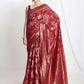Janasya Red Silk Blend Floral Jacquard Saree | Swadesiicart
